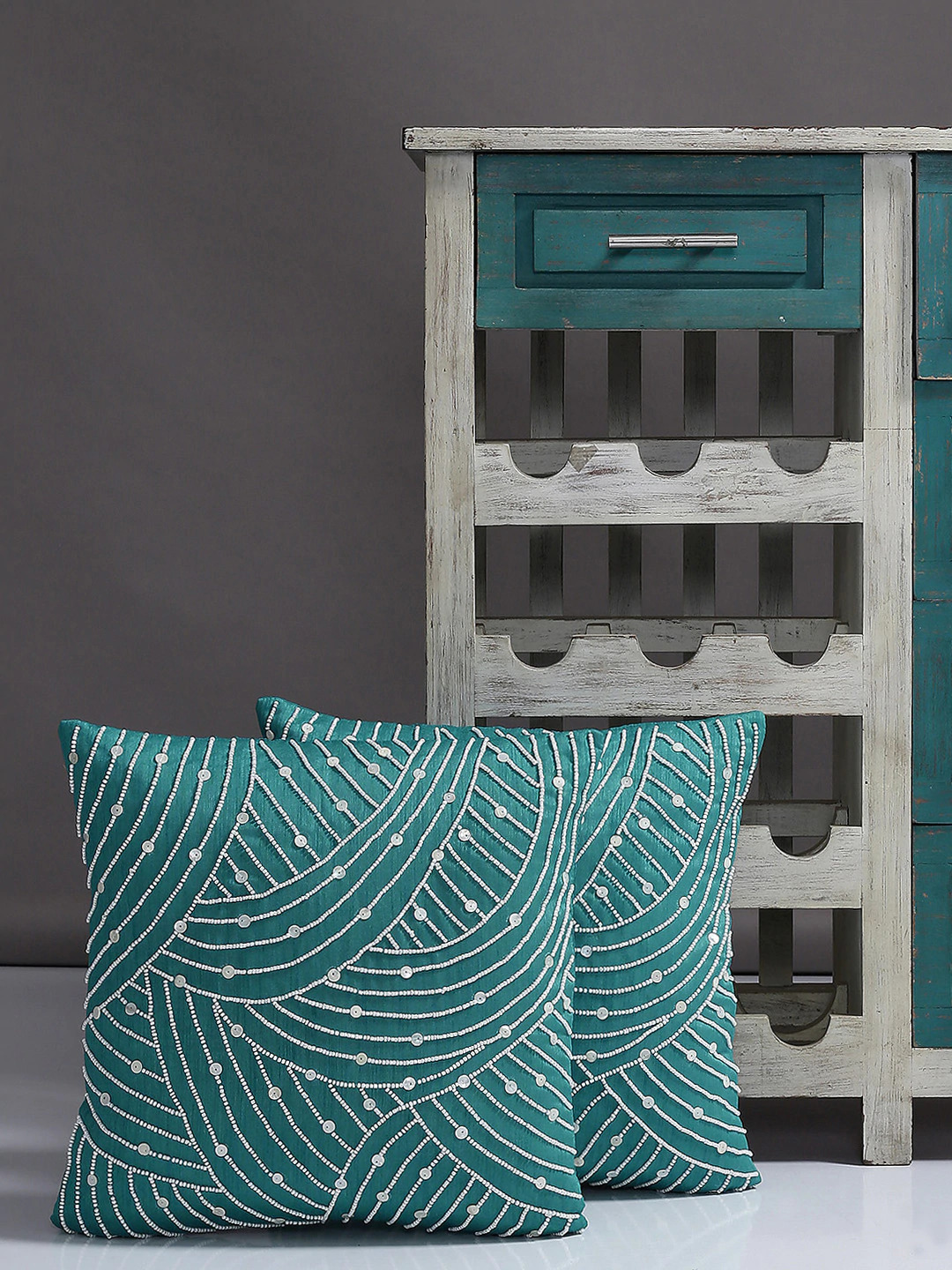 Teal Blue Set of 2 Solid Square Cushion Covers