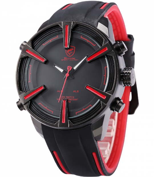 Dogfish Shark LED Display Black Red Silicone Strap Sports Watch SH384