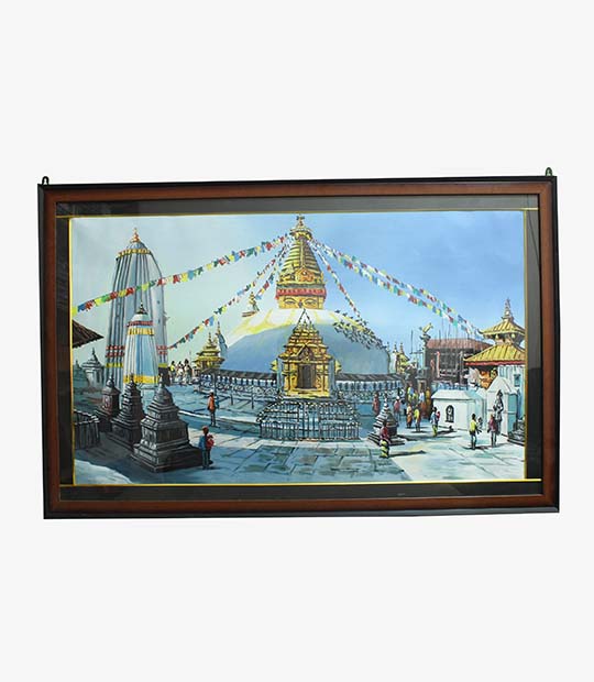 Swyambhunath Landscape Wall Art Painting With Frame (4x2)ft