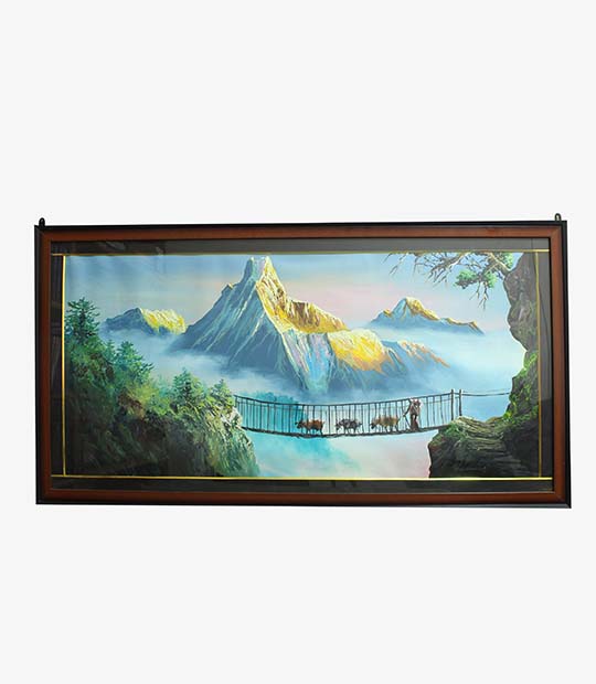 Mountain View Landscape Wall Art Painting With Frame (4x2)ft
