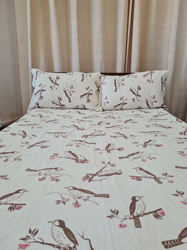 Bird Print Cotton Bedsheet