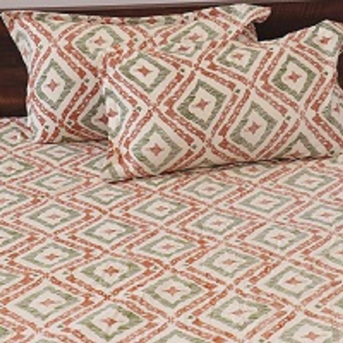 Orange And Green Spade Cotton Bedsheet