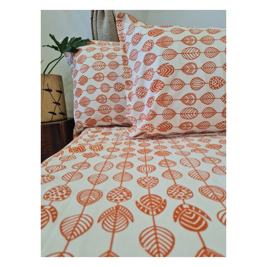 Orange Hanging Leaves Cotton Bedsheet