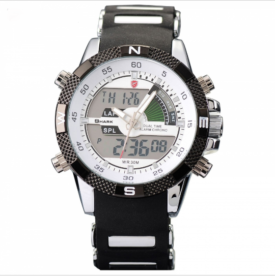 Porbeagle Shark Dual Time Silicon Band Digital White Watch SH041